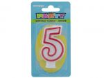 Red and White Molded Birthday Candle # 5  