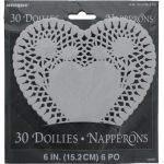1.99 WHITE HEART DOILIES 6 INCH 30 PACK  