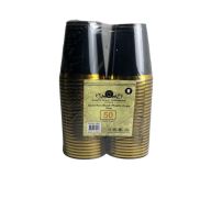 11.99 GOLD RIM BLACK PLASTIC CUPS 50 COUNT 10 OZ
